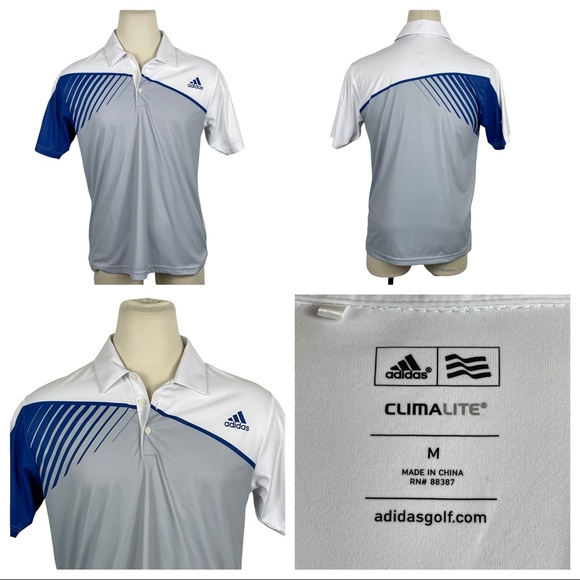 adidas Other - Adidas ClimaLite Blue White & Grey Polo Medium